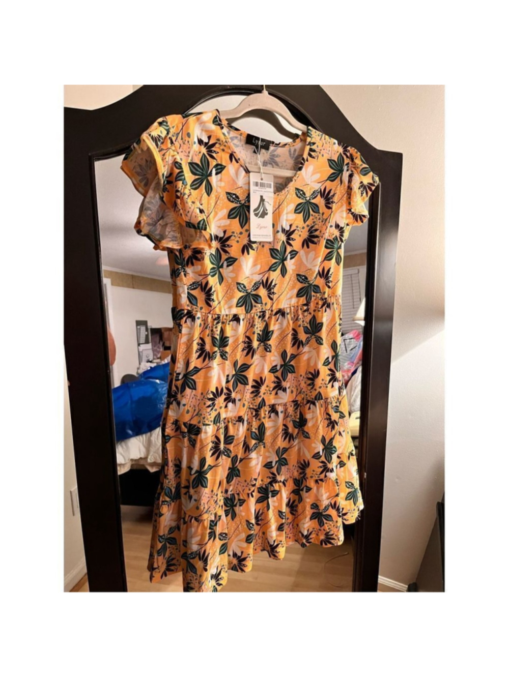 NEW Beach Cute Ruffle Sleeve Mini Sundress Flowy Tiered Babydoll S